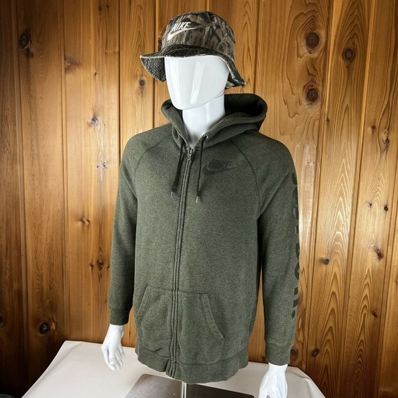Nike Sportswear Full Zip Hoodie Sweatshirt Green Arm Spell Out Hoodie Mens Mediu - Picture 2 of 12